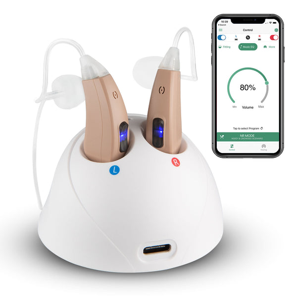 Rechargeable Bluetooth Hearing Aid Customizable with Mobile App | Behind the Ear | MX-Smart Pair